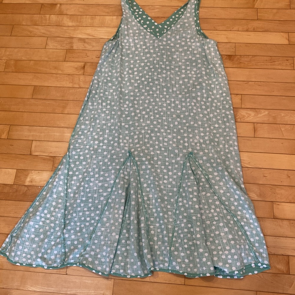 LOFT petites Green Polka Dot Sleeveless Maxi Dress Rayon/Linen Dress Size Large - Picture 16 of 17